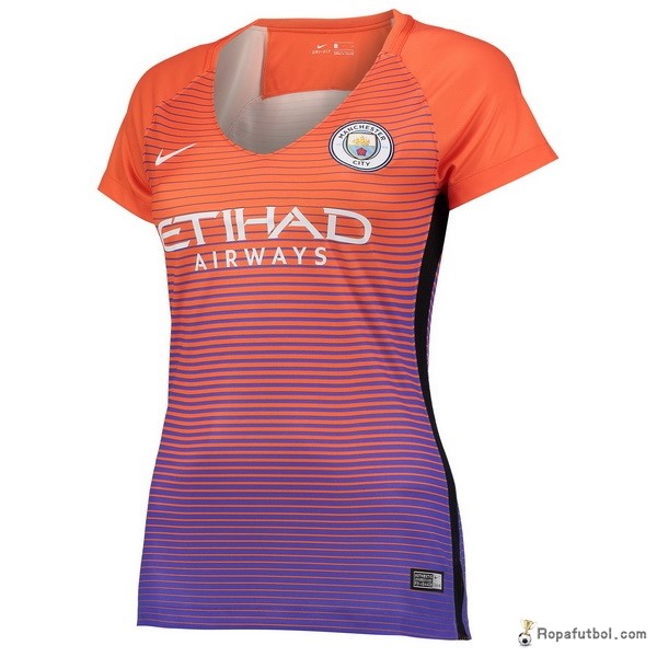 Camiseta Manchester City Replica Tercera Ropa Mujer 2016/17 Naranja